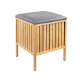 Relaxdays Bamboo Laundry Hamper with Padded Seat, Storage, Bathroom Stool, 52x39x39cm, Natural/Grey