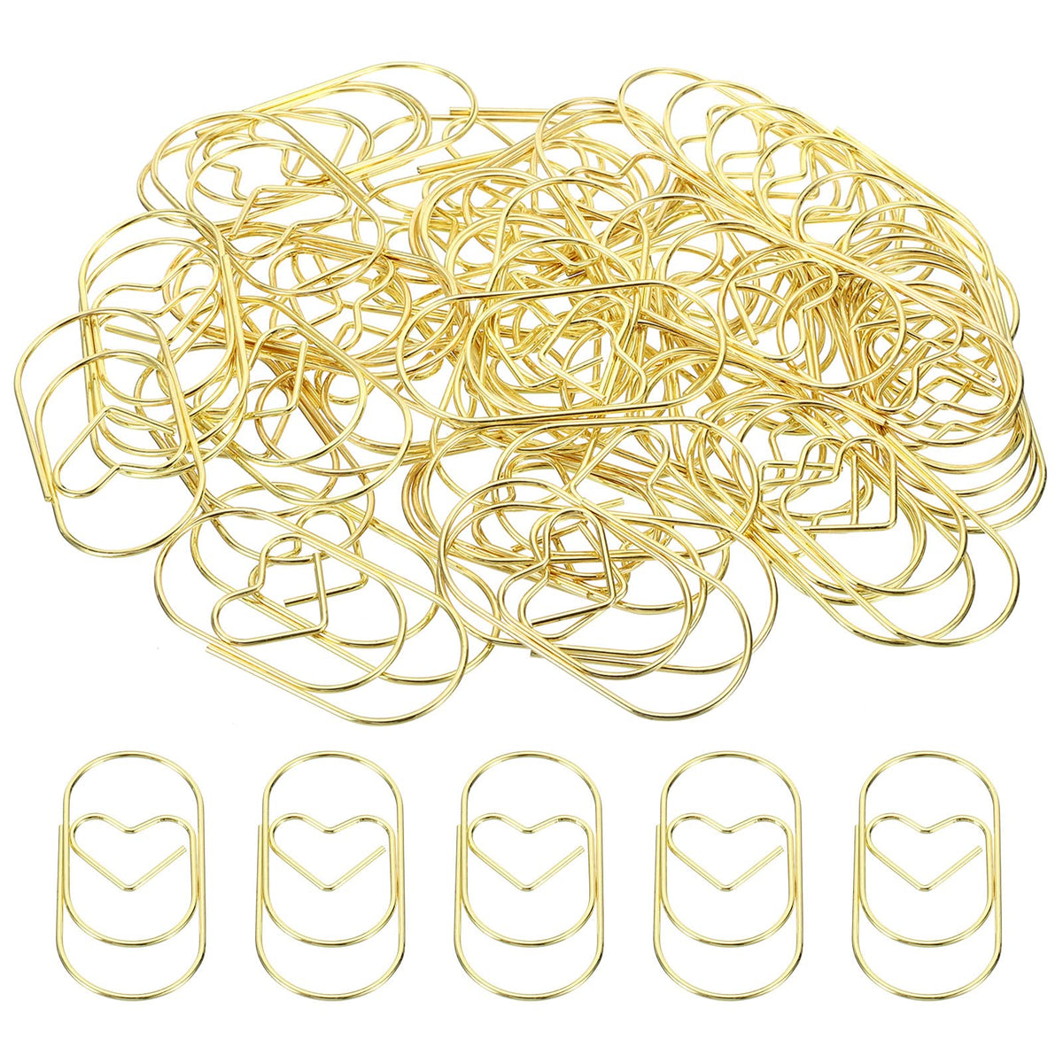 Meccanixity Paper Clip Heart-Shaped Cute Decorative Fun Clips Bookmarks 1.2 Inch Gold Tone For Organize Office Home, Pack Of 50