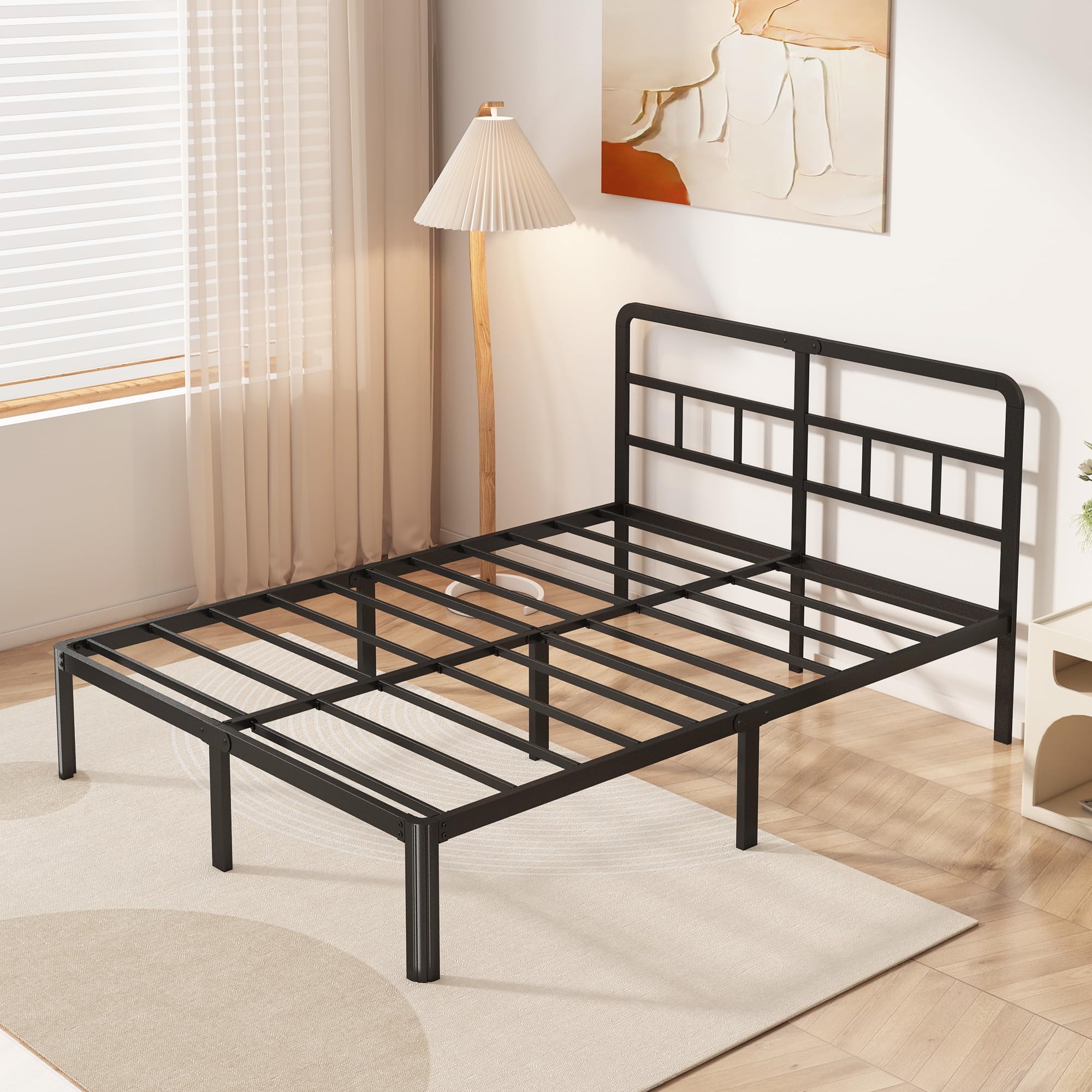 Yicensen 14 Inch Queen Bed Frame With Headboard, Heavy Duty Metal Queen Size Platform Bed Frame No Box Spring Needed With Rounde