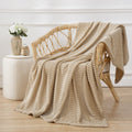 Puncuntex Flannel Fleece Beige Throw Blanket 50''  60'',Super Soft Plush Cozy Blanket With 3D Jacquard Square Grid Design Luxury