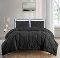Chezmoi Collection Berlin Black Pinch Pleat Queen Comforter Set, 3-Piece (Comforter And Pillow Shams) - Soft Pintuck, Lightweigh