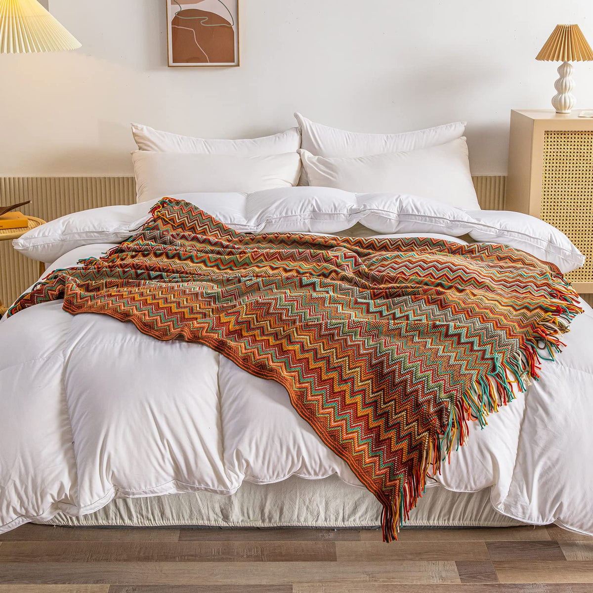 Lifein Boho Throw Blanket For Couch - Soft Christmas Knit Farmhouse Boho Throw, Cozy Knitted Small Lightweight Blankets&Throws W