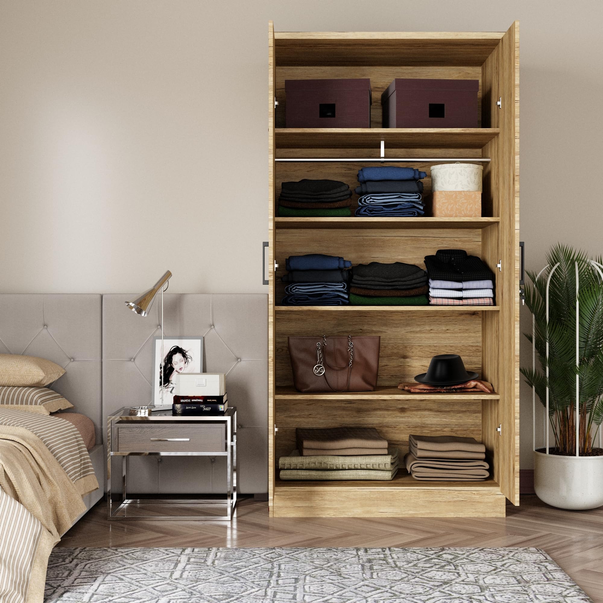 Woodpeckers Furniture And Mattress 2 Doors Wardrobe with Shelves (Natural Oak)