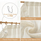 Fmfunctex Linen Sheer Pinch Pleated Curtains For Bedroom, Linen Flax Beige 63 Inch Length Sheer Curtain Panels For Living Room,