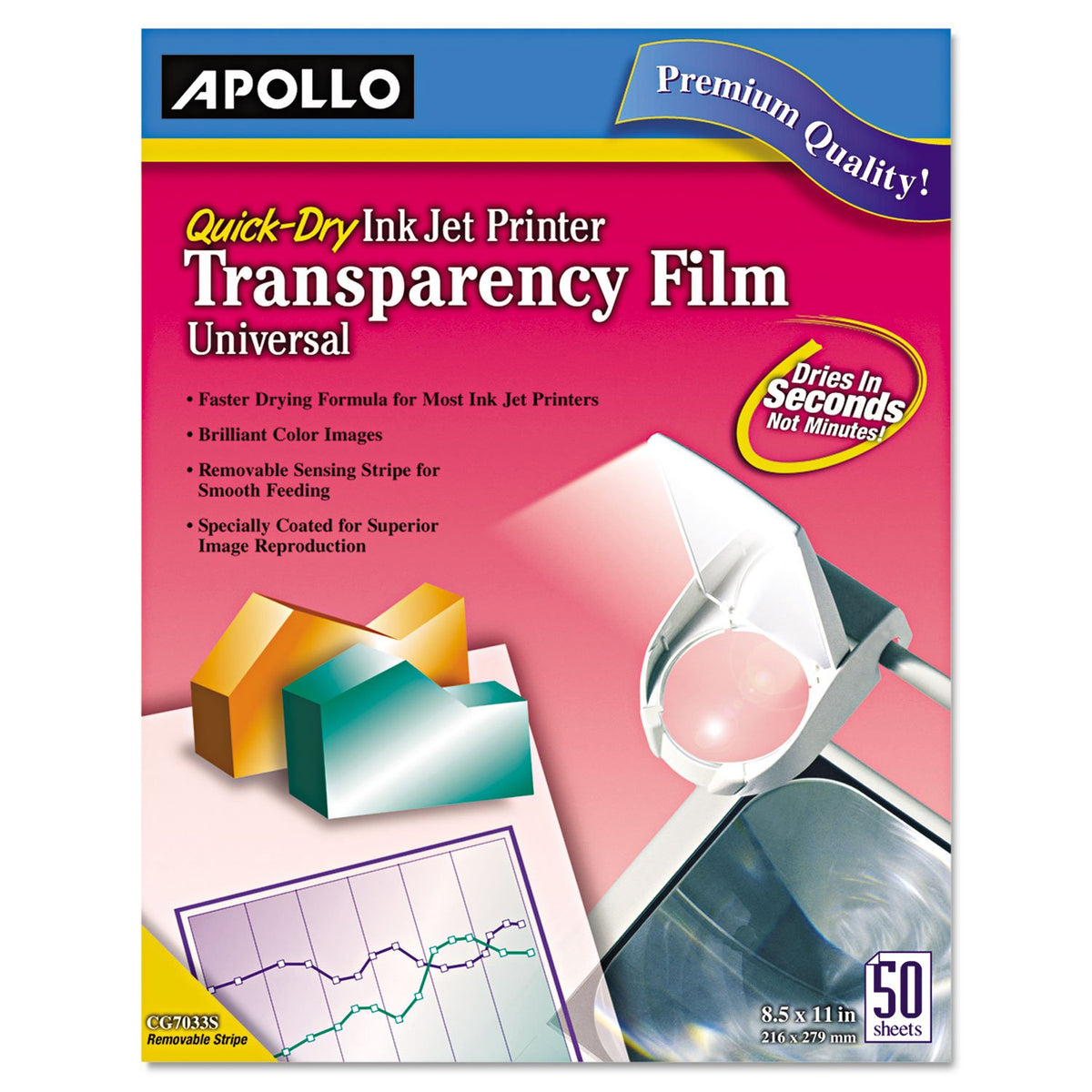 Apollo Quick-Dry Universal Inkjet Transparency Film, Box Of 50