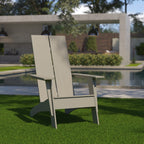 Flash Furniture Sawyer Modern Commercial 2-Slat Back Adirondack Chair - Gray Commercial All-Weather Poly Resin Lounge Chair