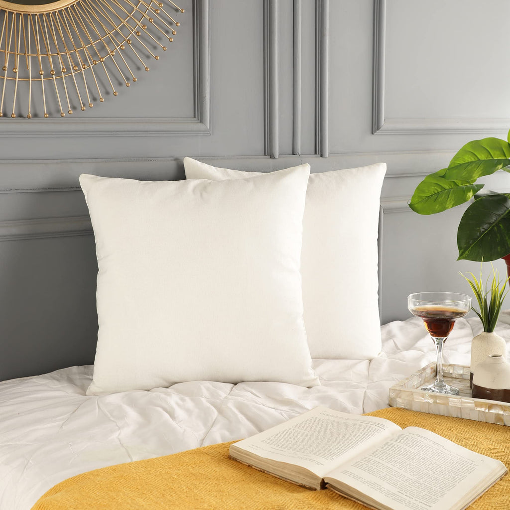 Rely+ Cotton Throw Pillow Covers White 16''X16'' Set Of 2 Decorative Zippered Throw Pillow Covers For Couch, Sofa, Farmhouse, Li