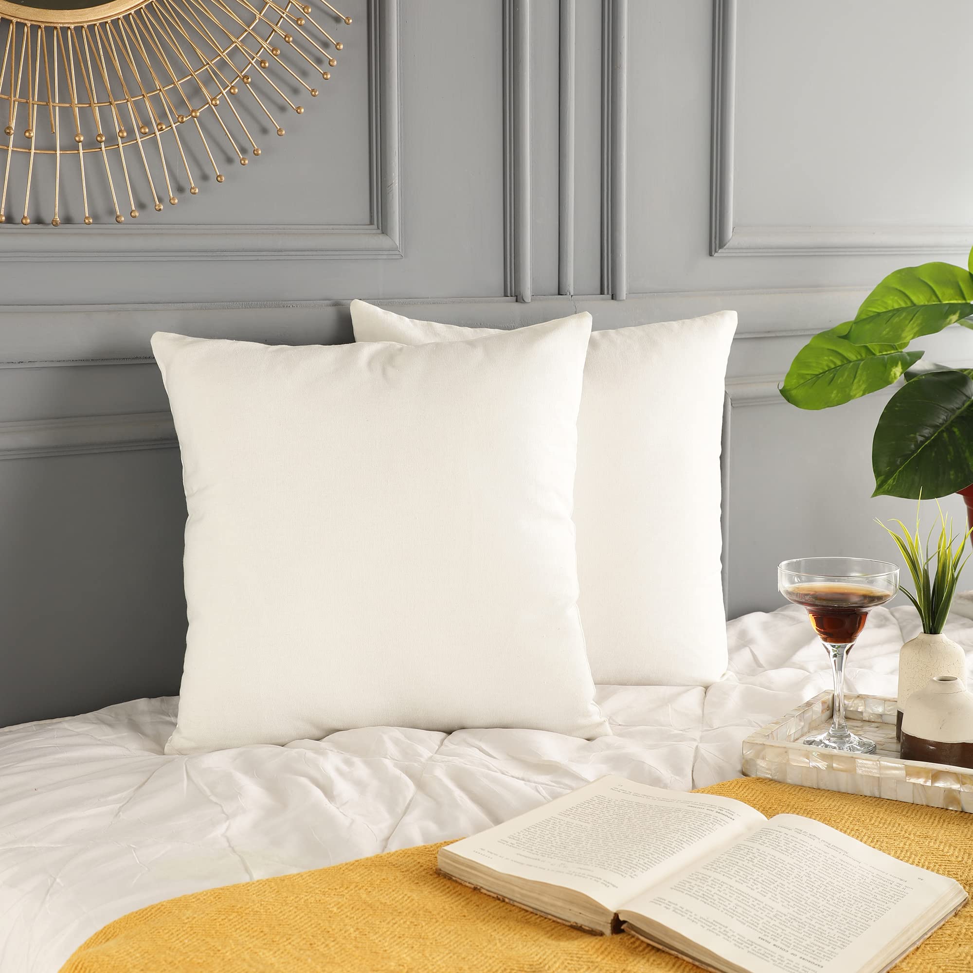 Rely+ Cotton Throw Pillow Covers White 16''X16'' Set Of 2 Decorative Zippered Throw Pillow Covers For Couch, Sofa, Farmhouse, Li