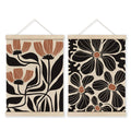 HRQKO Boho Black Flowers Hanger Frame Set of 2, Botanical Wall Art, Boho Floral Poster Wall Art with Wooden Frames, Boho Black A