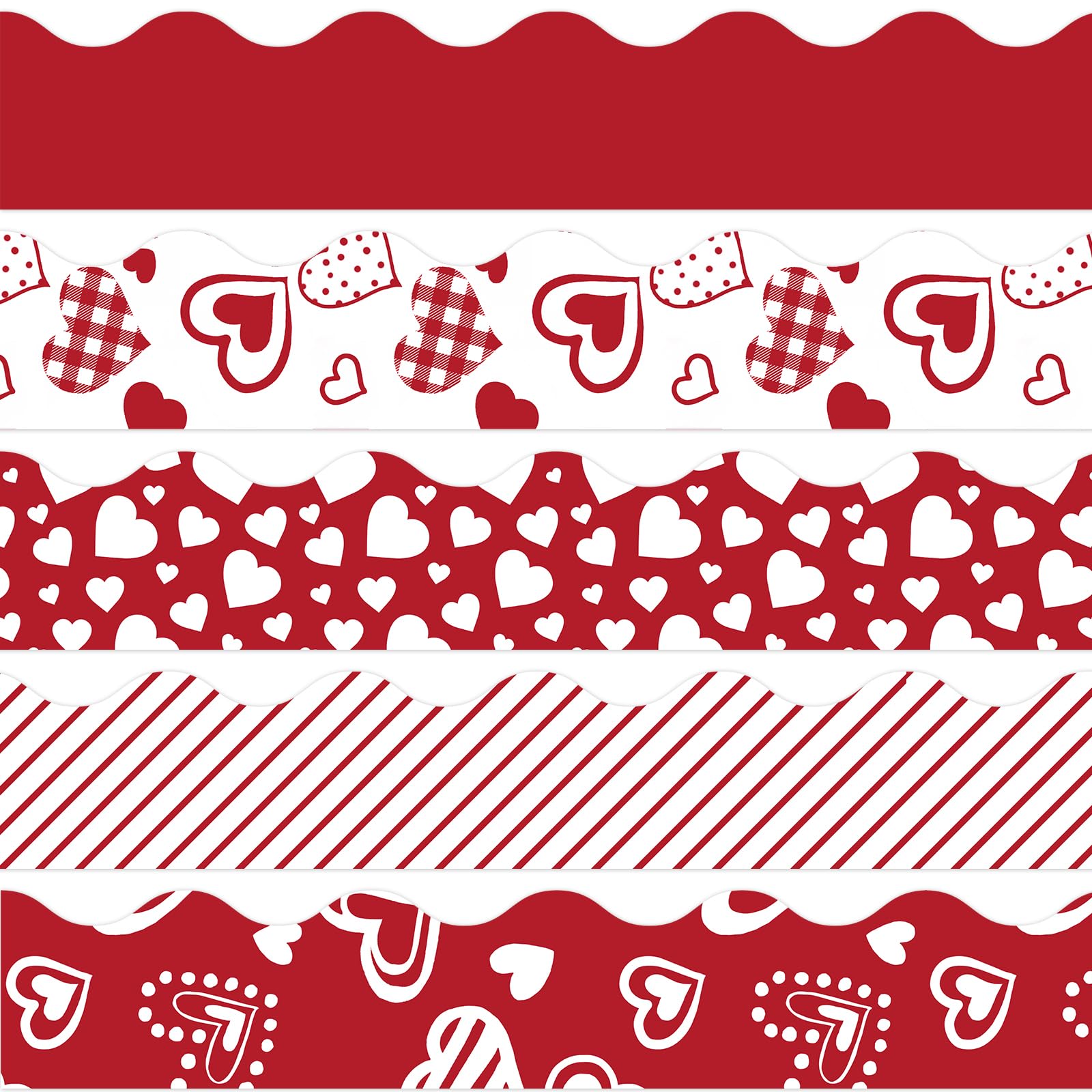 Whaline 69Ft Valentine'S Day Bulletin Board Borders 60Pcs Red Heart Striped Plaid Self-Adhesive Border Trim Stickers For Classro