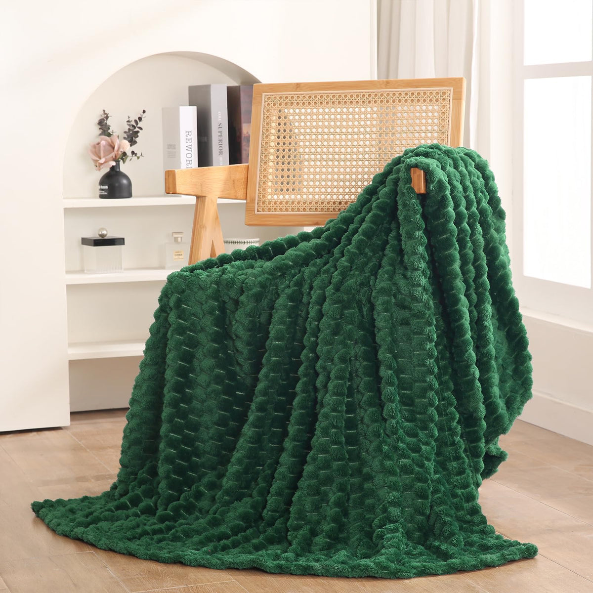 Dark Hunter Green Throw Blanket 50''  60'' Inches Fuzzy 3D Jacquard Decorative Flannel Fleece Super Soft Plush Cozy Blanket For