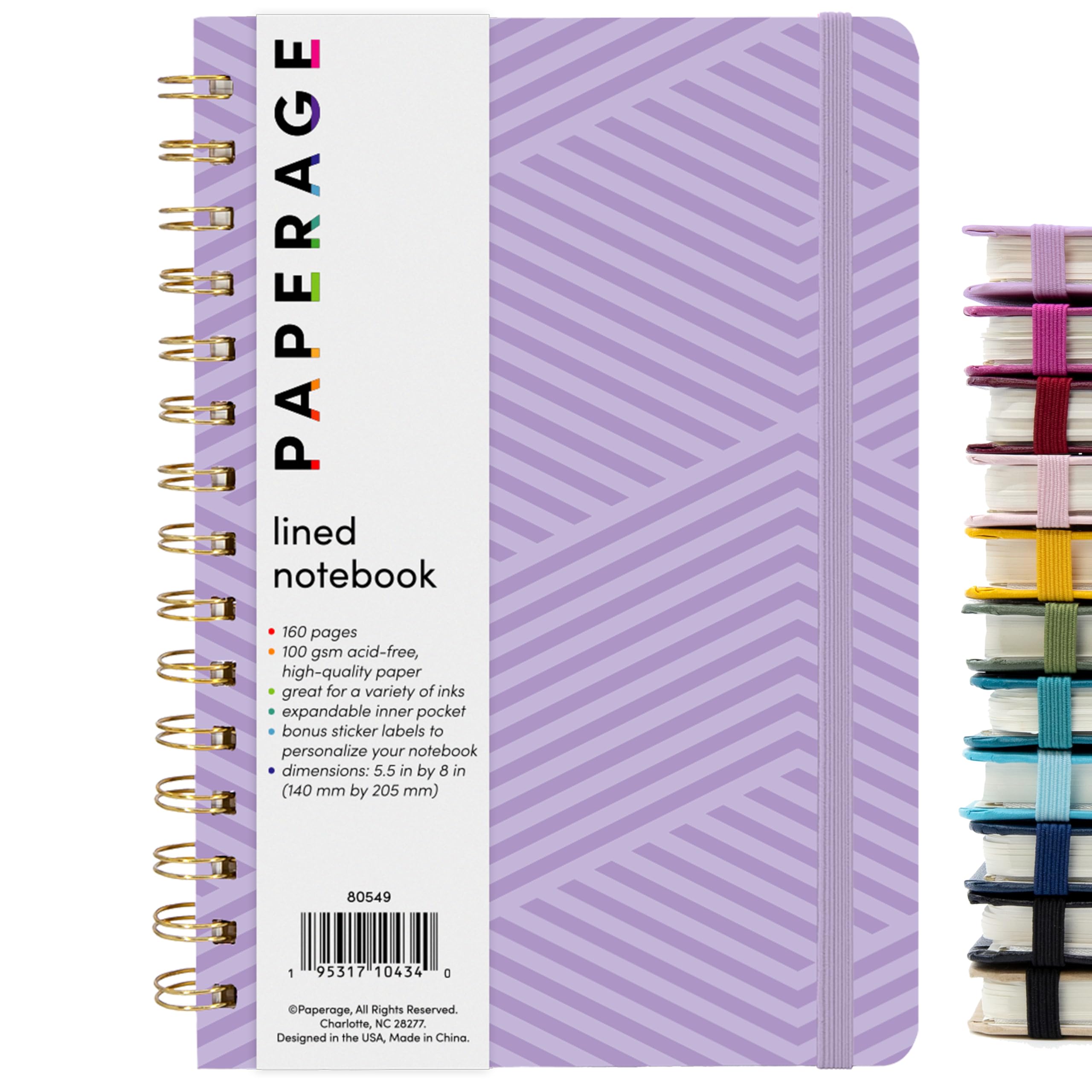 Paperage Lined Spiral Journal Notebook, (Geometric Lavender), 160 Pages, Medium 5.5 Inches X 8 Inches - 100 Gsm Thick Paper, Har