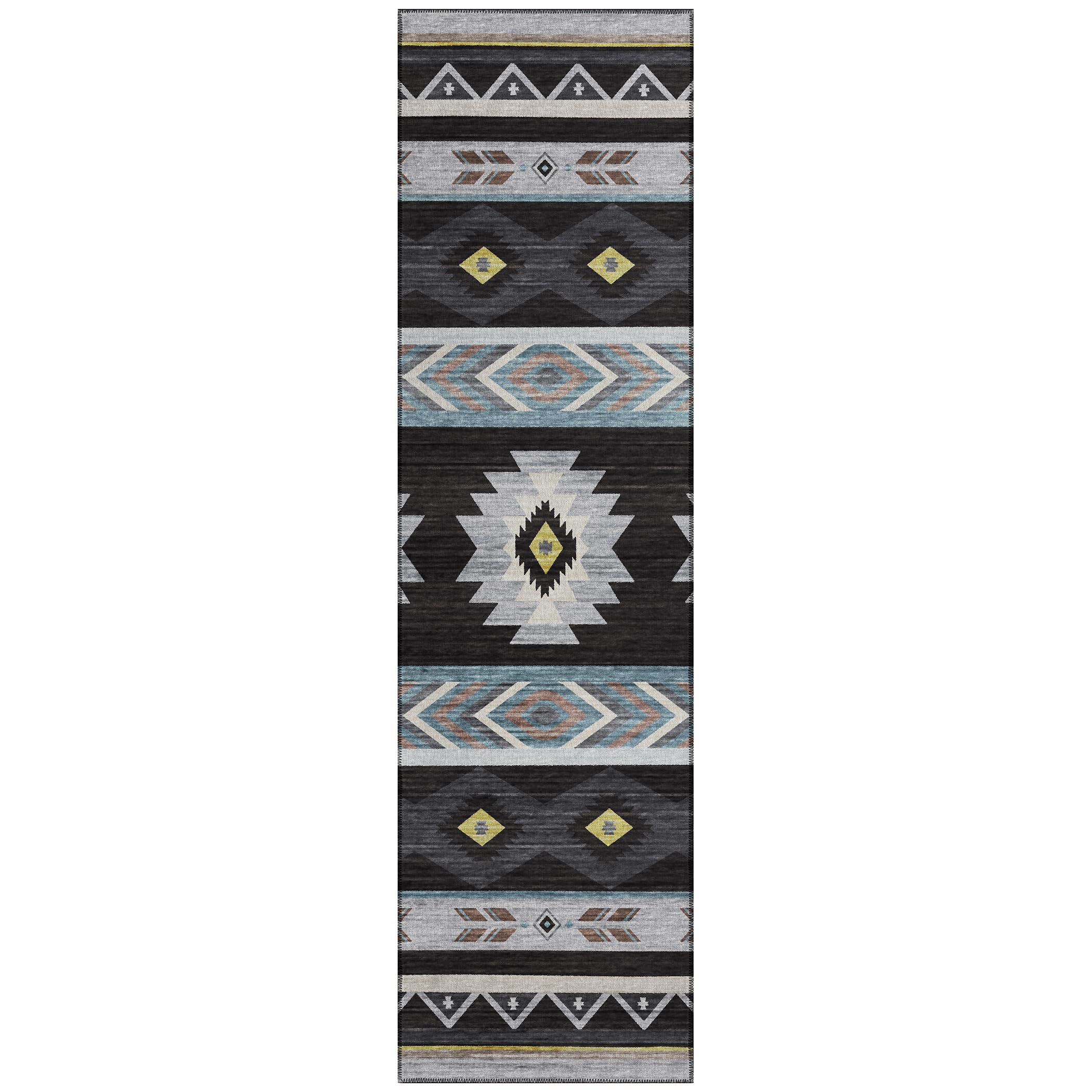 Addison Rugs Sonora Aso33 Black 2'3" X 7'6" Indoor Outdoor Runner Rug, Easy Clean, Machine Washable, Non Shedding, Bedroom, Living Room, Dining Room, Kitchen, Patio Rug