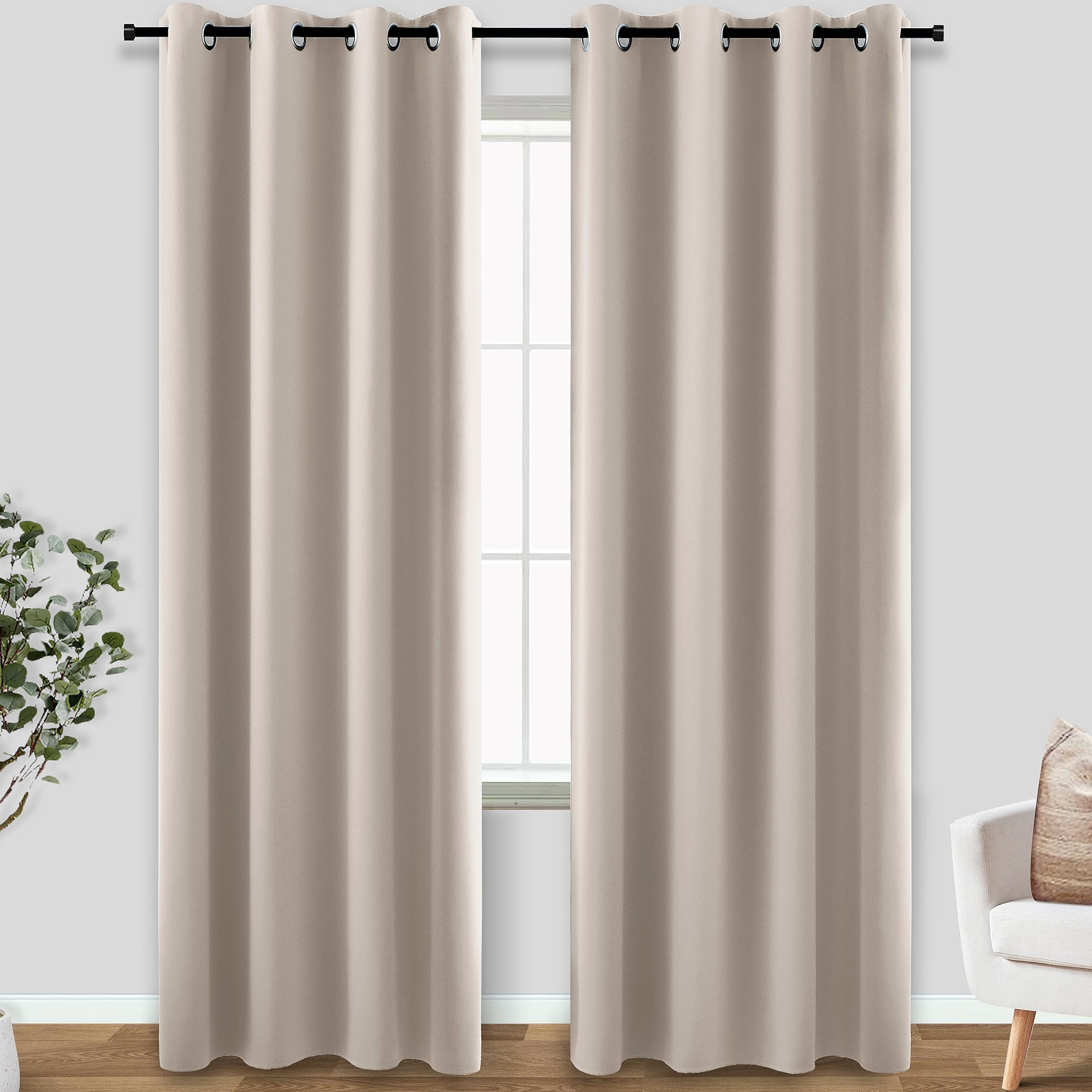 Koufall Neutral Taupe Blackout Curtains 96 Inches Long For Living Room,Thermal Window Treatments Beige Tan Curtain Drapes For Be
