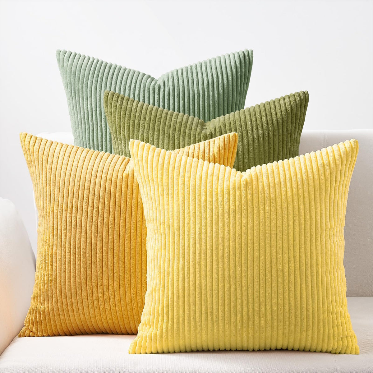 Topfinel 24X24 Decorative Large Throw Pillows Covers Set Of 4,Yellow Green Mix Design Corduroy Bed Cushion Case,Couch Sofa Livin