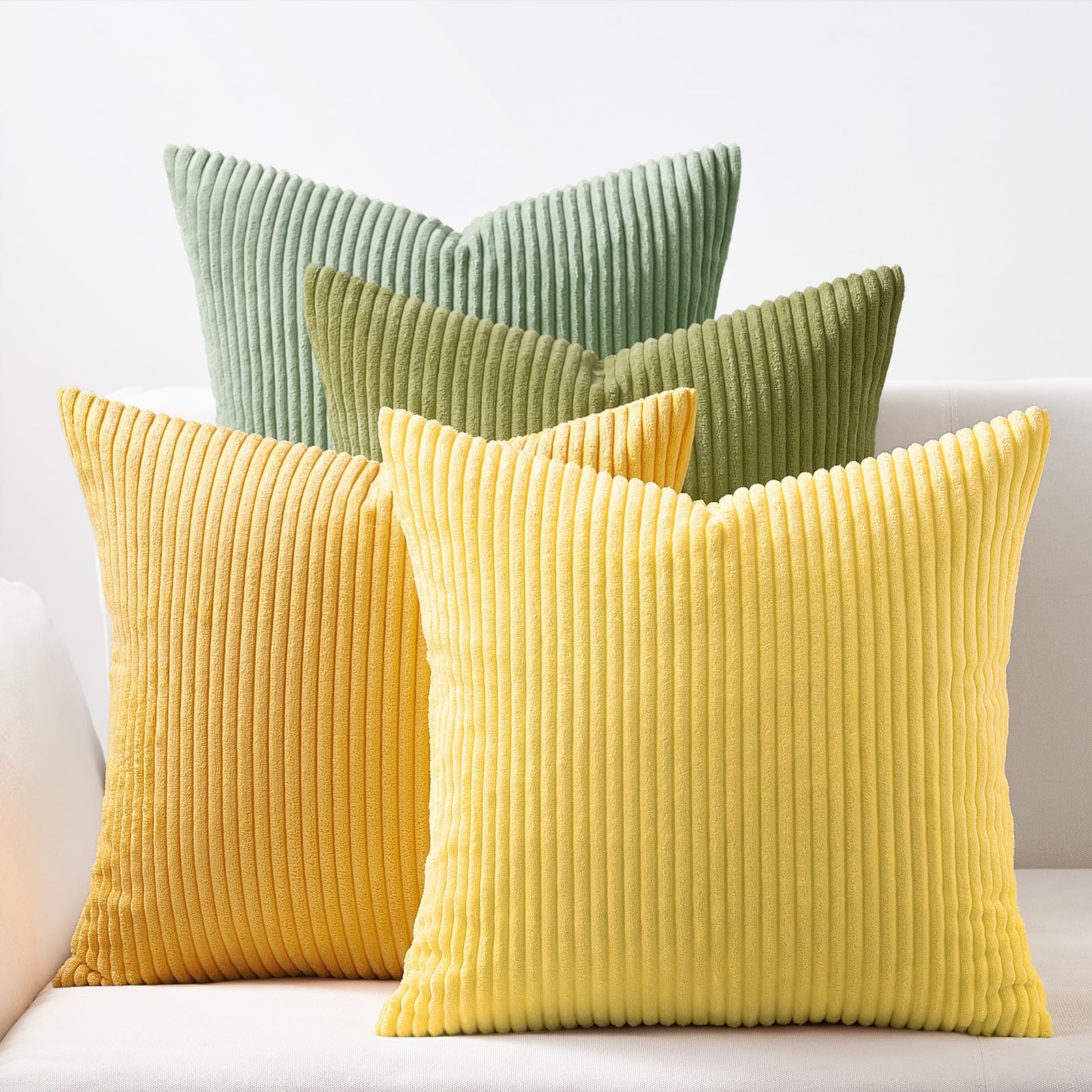 Topfinel 24X24 Decorative Large Throw Pillows Covers Set Of 4,Yellow Green Mix Design Corduroy Bed Cushion Case,Couch Sofa Livin