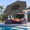 wikiwiki 11 FT 2 Tires Cantilever Patio Umbrella, Offset Umbrella Outdoor Patio, 6-Level 360Rotation Heavy Duty Large Umbrella w