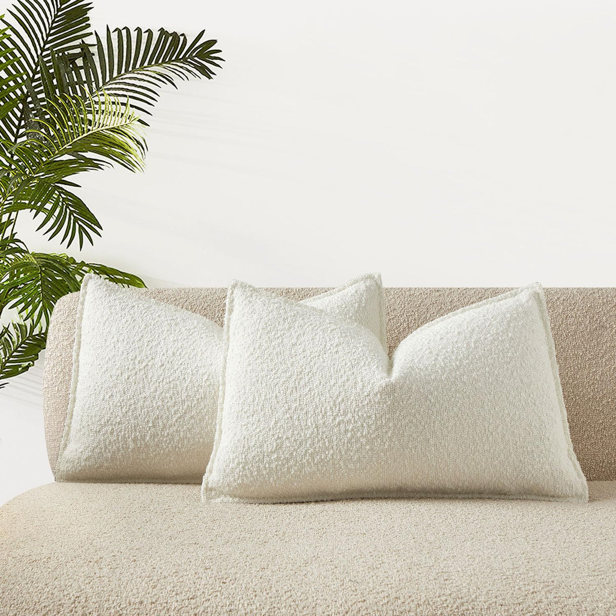 Juspurbet White Boucle Lumbar Broadside Throw Pillow Covers 14X24 Inch Set Of 2 For Couch Bedroom Sofa Living Room Decorative So