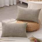 Decoruhome Decorative Throw Pillow Covers 12X20 Set Of 2, Lumbar Farmhouse Pillow Covers, Chenille Soft Pillow Covers For Couch Sofa Bed, Khaki