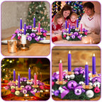 Meooeck Purple Ribbon Advent Wreath Set Calendar Season Candle Holder Catholic Christmas Advent Wreaths Centerpiece Decor With R