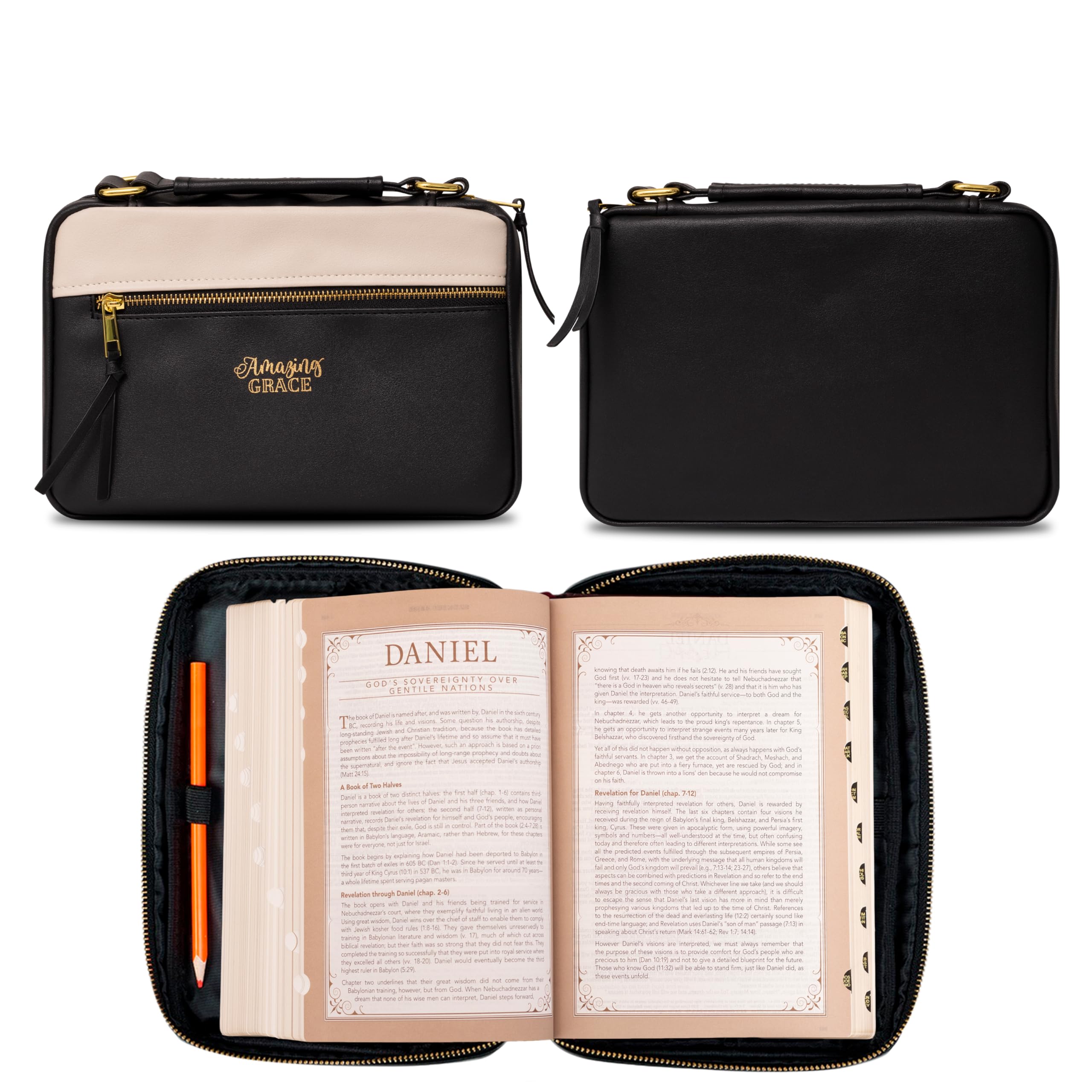 Christian Art Gifts Women'S Vegan Leather Fashion Bible Cover: Amazing Grace - Inspirational Zipper Water-Resistant Protective C