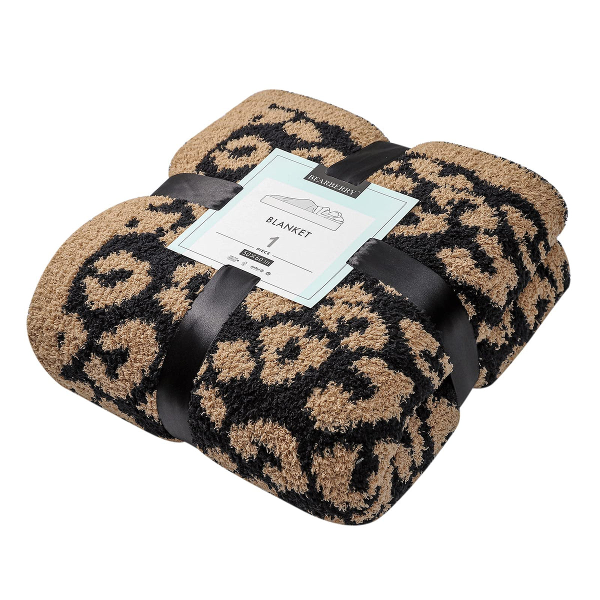 Bearberry Fuzzy Leopard Knitted Throw Blanket Soft Cozy Warm Microfiber Blanket For Couch Sofa Bed Travel (Leopard, 50'X60')