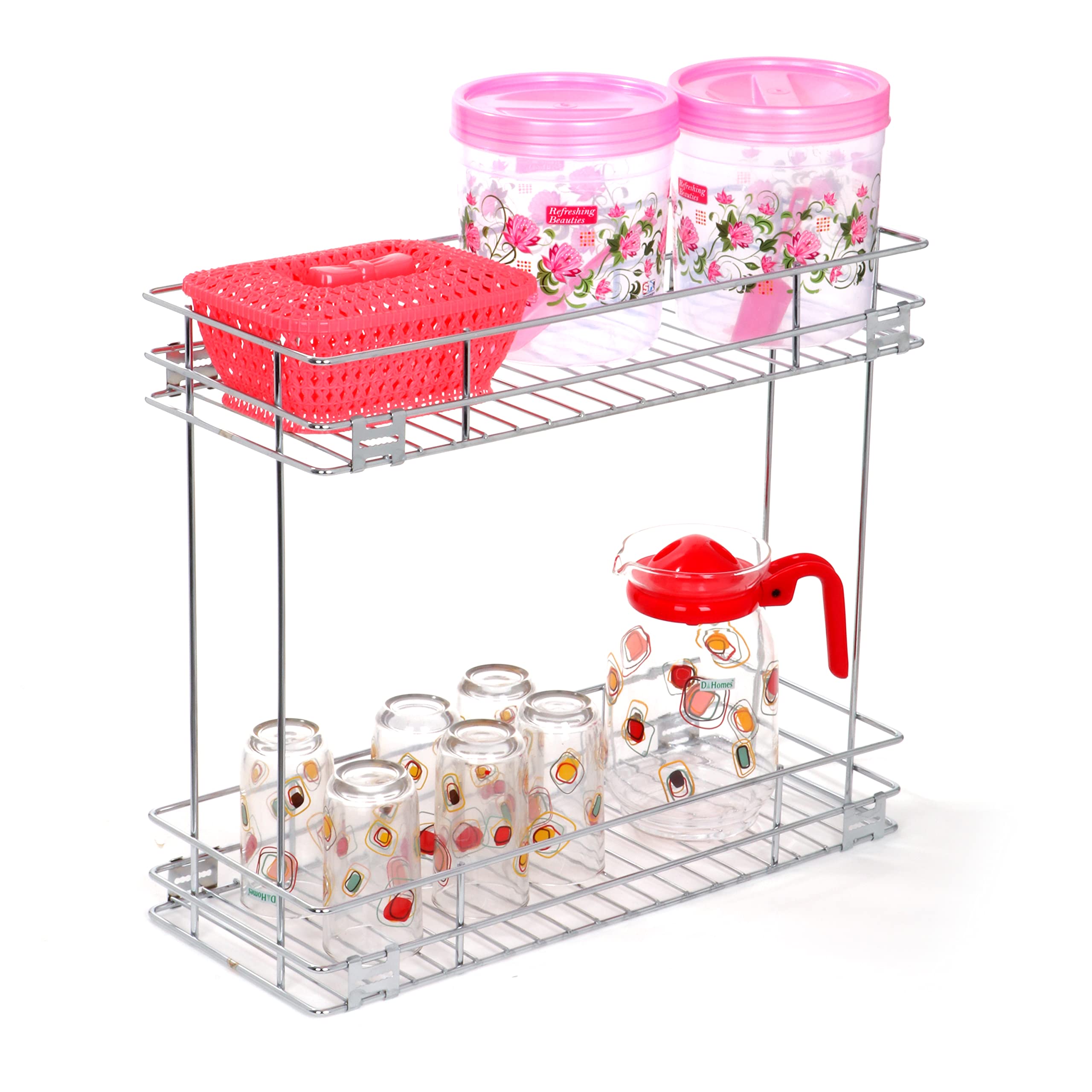 S.K. Stainless Steel Multipurpose 2 Shelf Pullout Basket/Modular Kitchen Shelf(8 Inch) (Size:50.5 * 20 * 43 Cm)