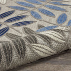 HomeRoots 5' Round Blue and Gray Round Floral Indoor Outdoor Area Rug