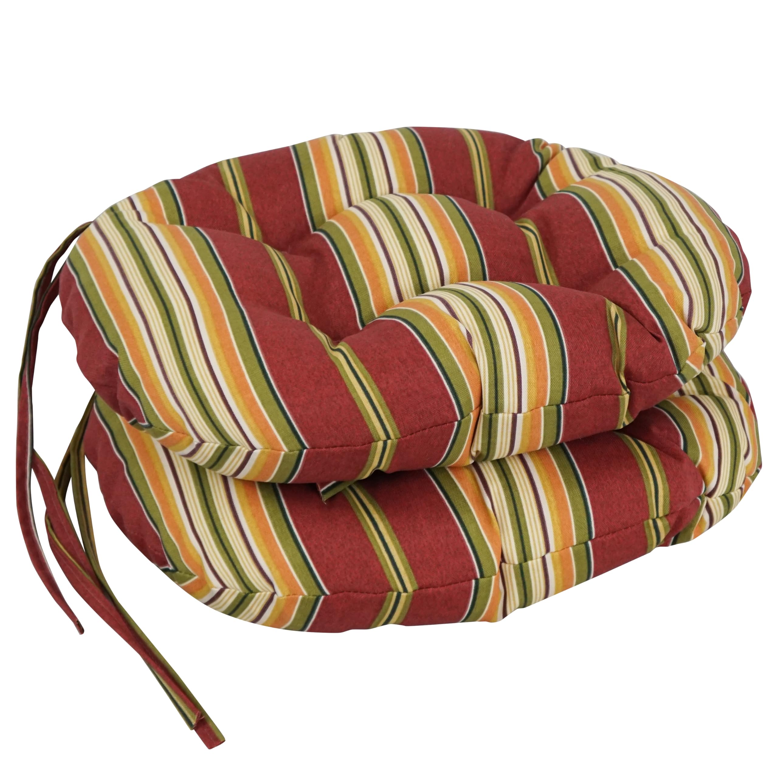 Blazing Needles 16-Inch Outdoor Round Chair Cushion, 16' X 16', Kingsley Stripe Ruby 2 Count