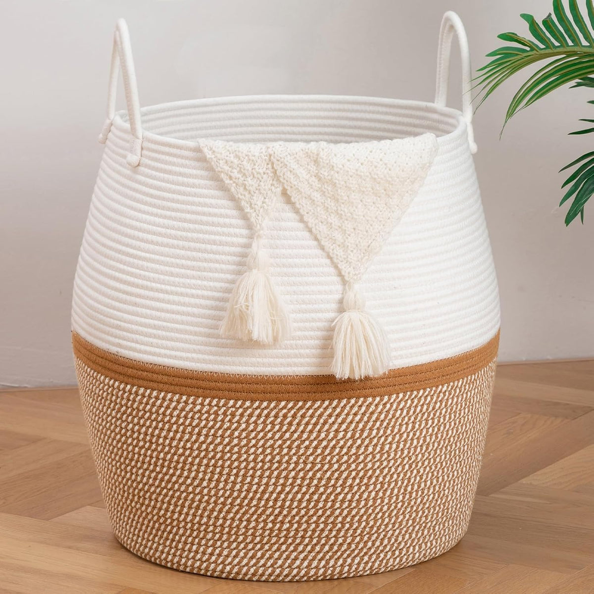 80L Blanket Basket with Handle, Storage Basket for Living Room, Laundry Hamper for Clothes, Towels, Pillows, Toy Storage for Kid
