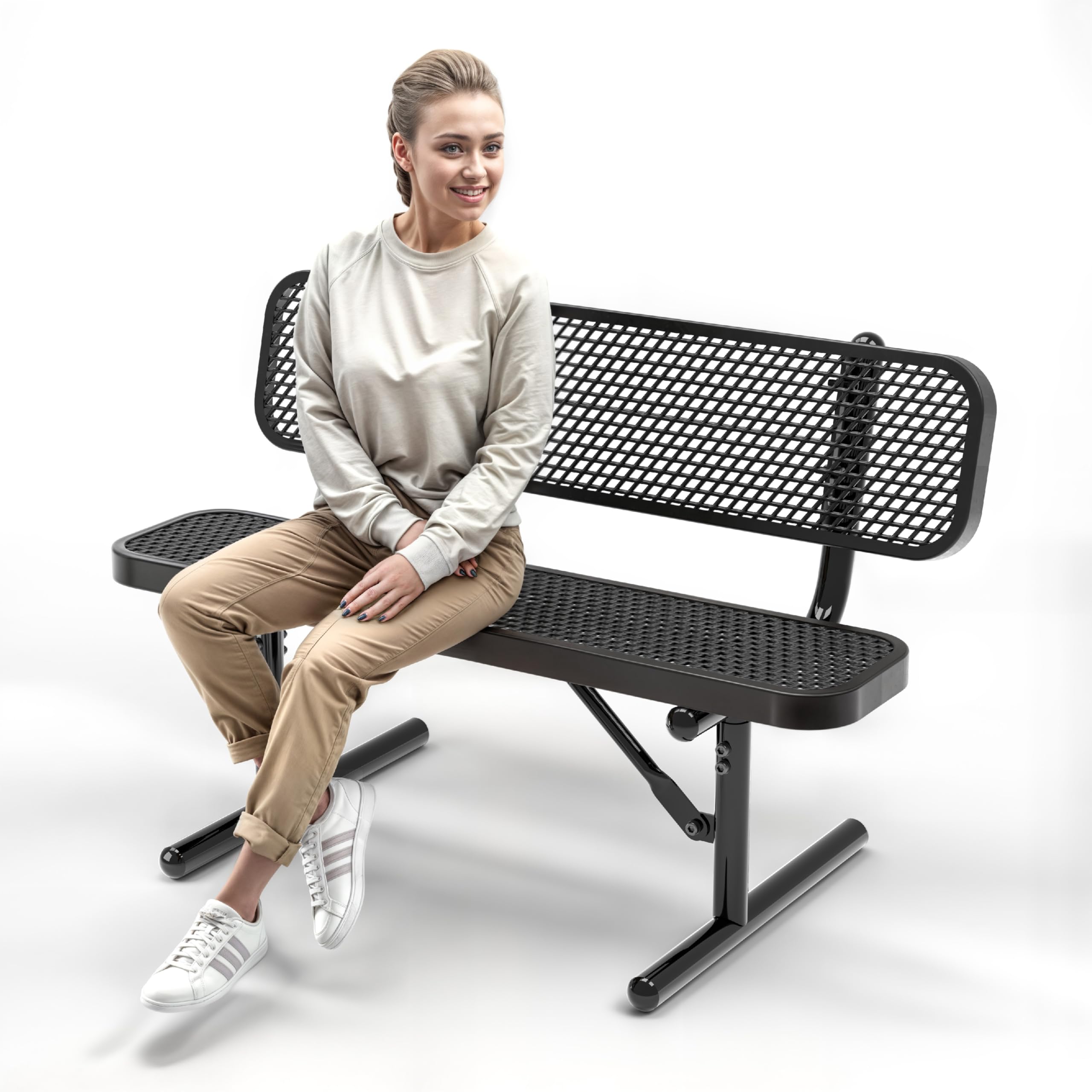 OUTTANS Heavy-Duty Outdoor Metal Bench, Thermoplastic-Coated, Portable, Weatherproof, Commercial-Grade for Parks, Gardens, Patio