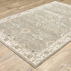 HomeRoots 510106 9 x 12 ft. Gray Ivory Tan Brown & Gold Oriental Power Loom Stain Resistant Rectangle Area Rug