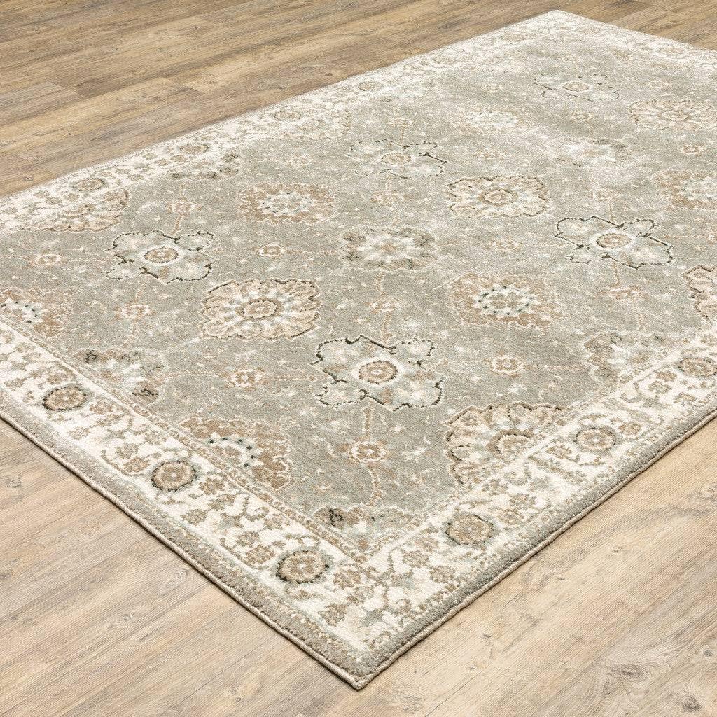 HomeRoots 510106 9 x 12 ft. Gray Ivory Tan Brown & Gold Oriental Power Loom Stain Resistant Rectangle Area Rug