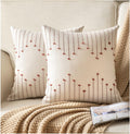 Caflife Boho Throw Pillow Covers 18x18 Set of 2 Decorative Pillows for Bed, Neutral Pillow Covers Beige with Rust Line Throw Pil
