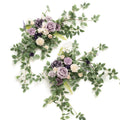 Lings Moment 2PCS Artificial Floral Swags Centerpieces Wedding Flower Purple Rose Garland Greenery Arrangements for Sweetheart 