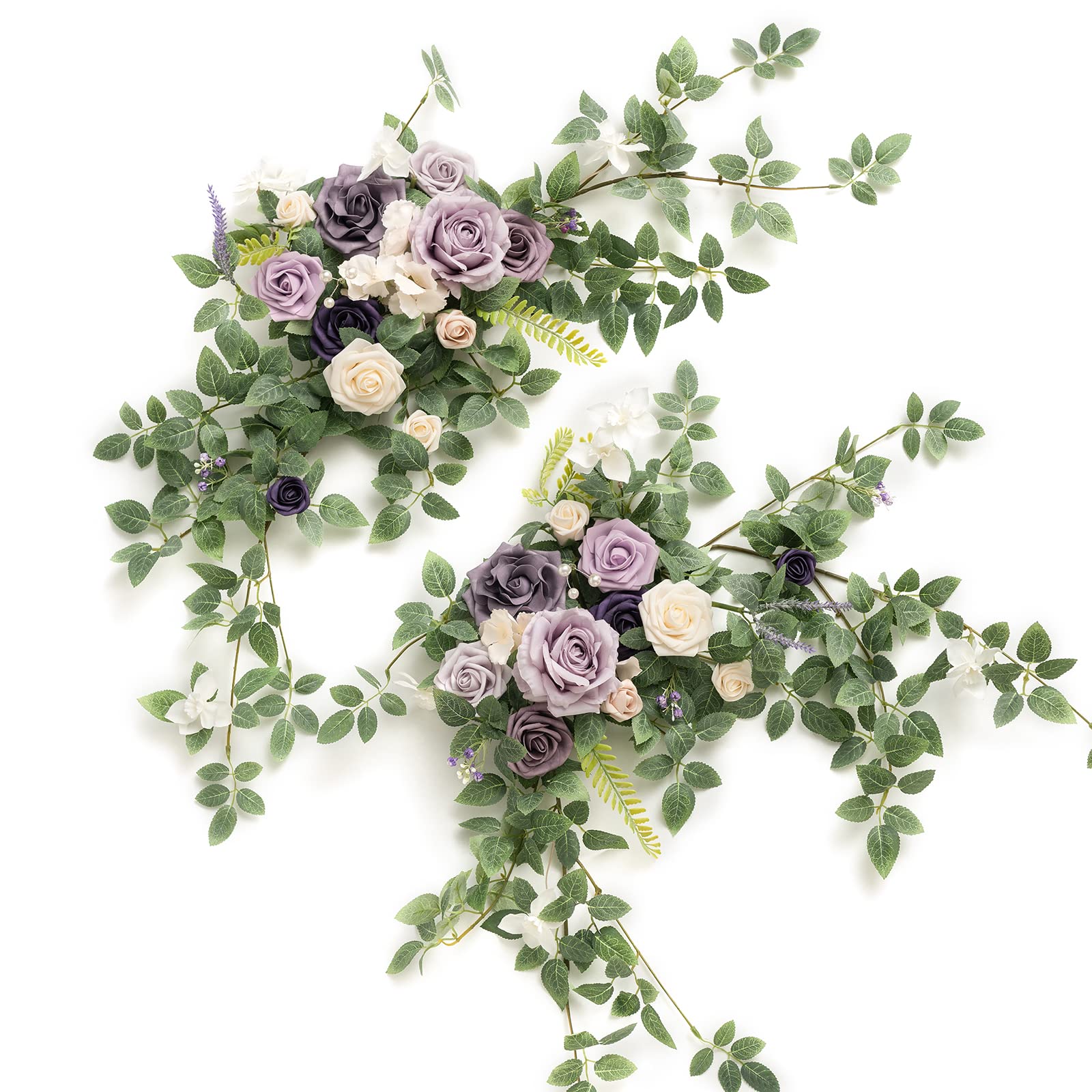 Lings Moment 2PCS Artificial Floral Swags Centerpieces Wedding Flower Purple Rose Garland Greenery Arrangements for Sweetheart 