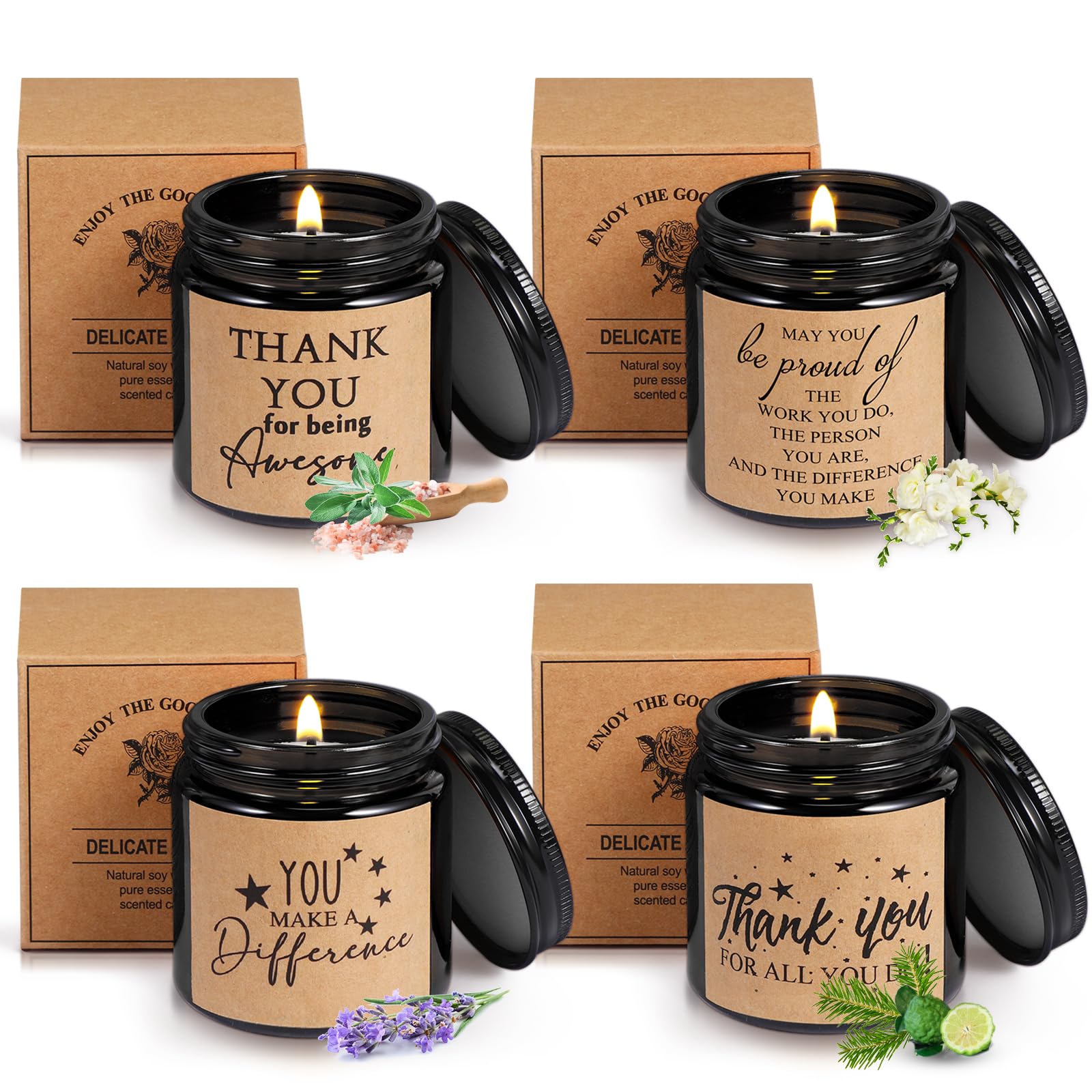Fumete 4 Pcs Thank You Gifts Candles 3.5 oz Scented Soy Wax Candles Thank You for Being Awesome Inspirational Jar Candle for Tea