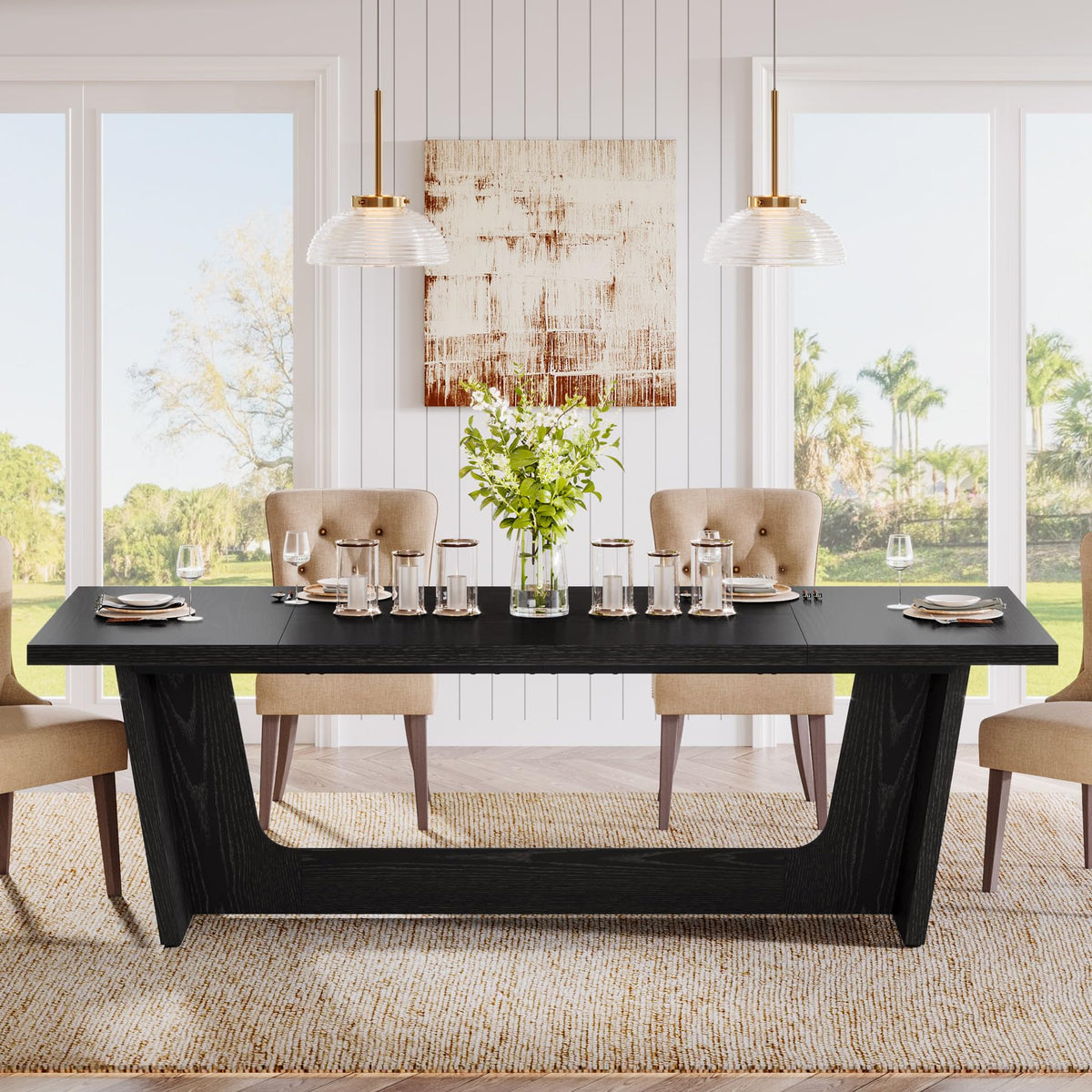 Tribesigns 70.87-Inch Dining Room Table: Wood Large Dining Table For 6-8 People, Rectangular Farmhouse Kitchen Table With Solid