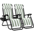 Best Choice Products Set of 2 Adjustable Steel Mesh Zero Gravity Lounge Chair Recliners w/Pillows and Cup Holder Trays - Sage Gr