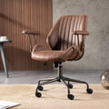 Ovios Home Office Ergonomic Chair, Mid-Century Modern Leather Chair, Swivel Rolling Task Desk Chair With Armrest Wheels, Comfy Computer Executive Chair, Dark Brown