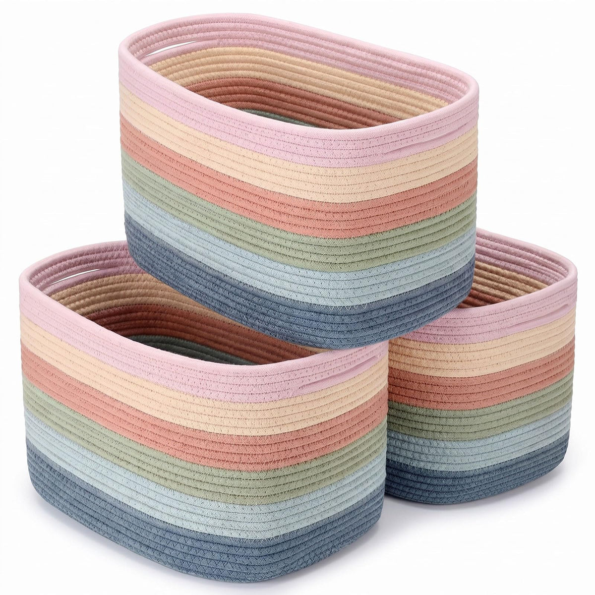 FoldTier 3 Pack Boho Boho Woven Storage Baskets for Classroom