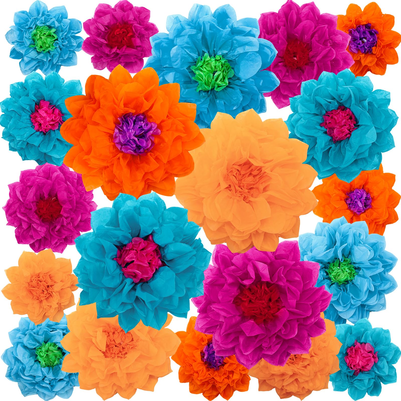 Gejoy 20 Pieces Mexican Paper Flower Tissue Day of The Dead Pom Poms 3D Paper Flower DIY Crafting for Halloween Thanksgiving Fie