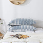 H HOUSEHOLD Pillowcases, 100% Cotton Jersey Knit, Soft and Cozy, Wrinkle, Stain Resistant with Envelope Closure (Blue Stripe, Qu
