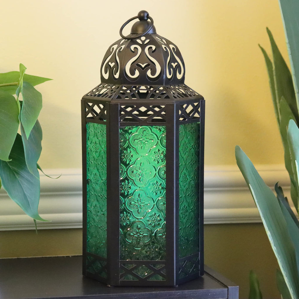 Large Black Metal Decorative Moroccan Lantern Candle Holder Lamp - Indoor/Outdoor, Home Decor, Patio, Weddings, Halloween, Chris