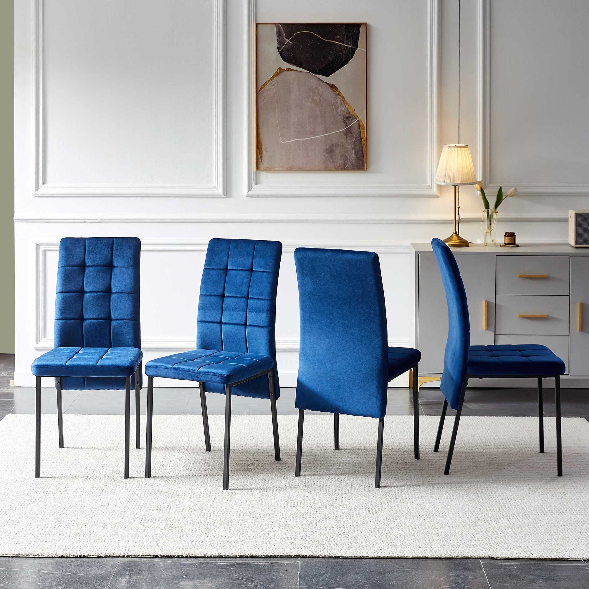 Nordicana Upholstered Velvet Dining Chairs Classic Kitchen High Back Chairs Set Of 4, Featured Dovetail Tufted Side Chairs, Gold