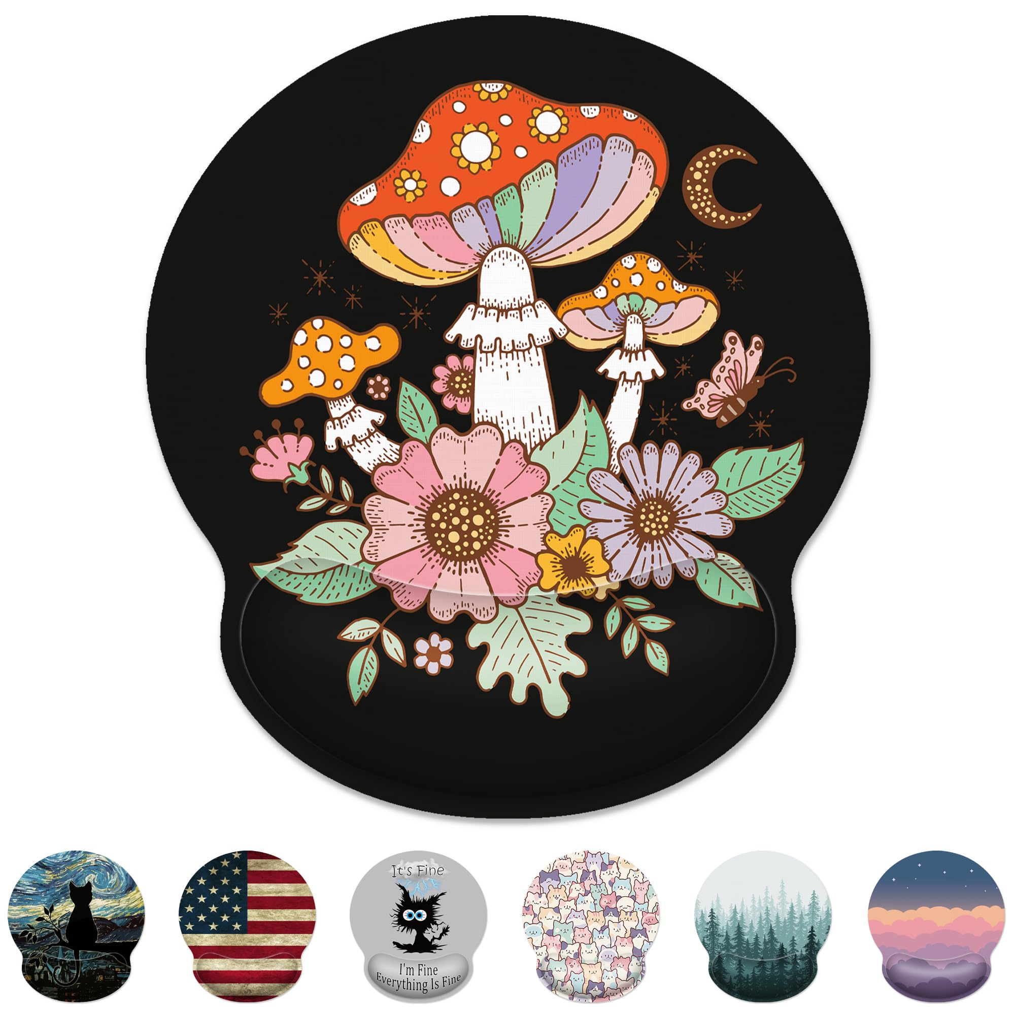 Ergonomic Mouse Pad With Wrist Support,Black Mushroom Mouse Pad With Wrist Rest,Relieve Wrist Pain Mousepad Non-Slip Rubber Base