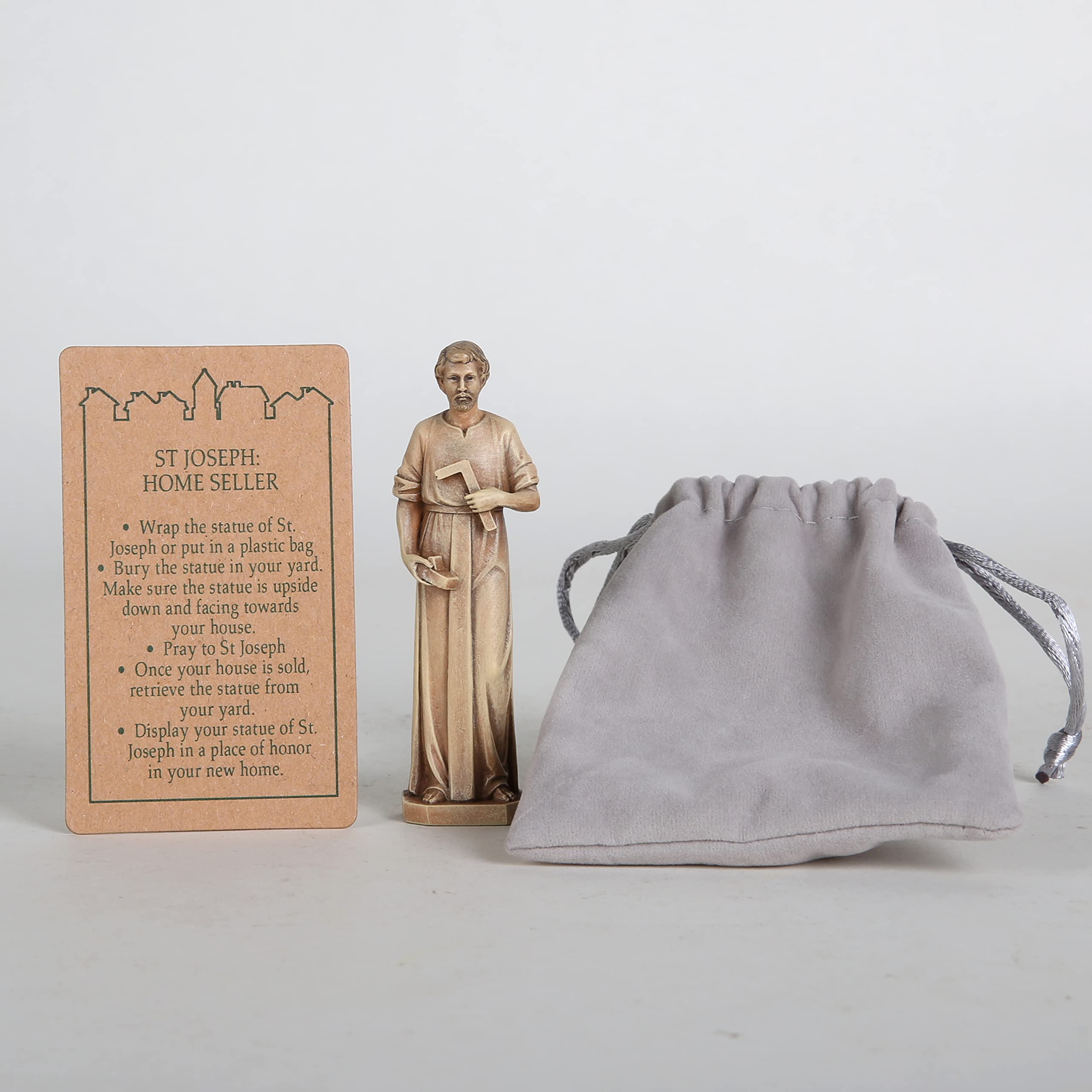 BC Catholic St. Joseph Statue for Selling Homes, Patron Saint Figure, Home Seller Kit with Instruction Card, with Burial Bag, 3.