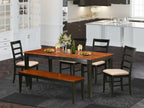 East West Furniture NIPF6-BCH-C 6 Piece Dining Table Set Contains a Rectangle Dinner Table with Butterfly Leaf and 4 Linen Fabric Dining Room Chairs with a Bench, 36x66 Inch, Black & Cherry