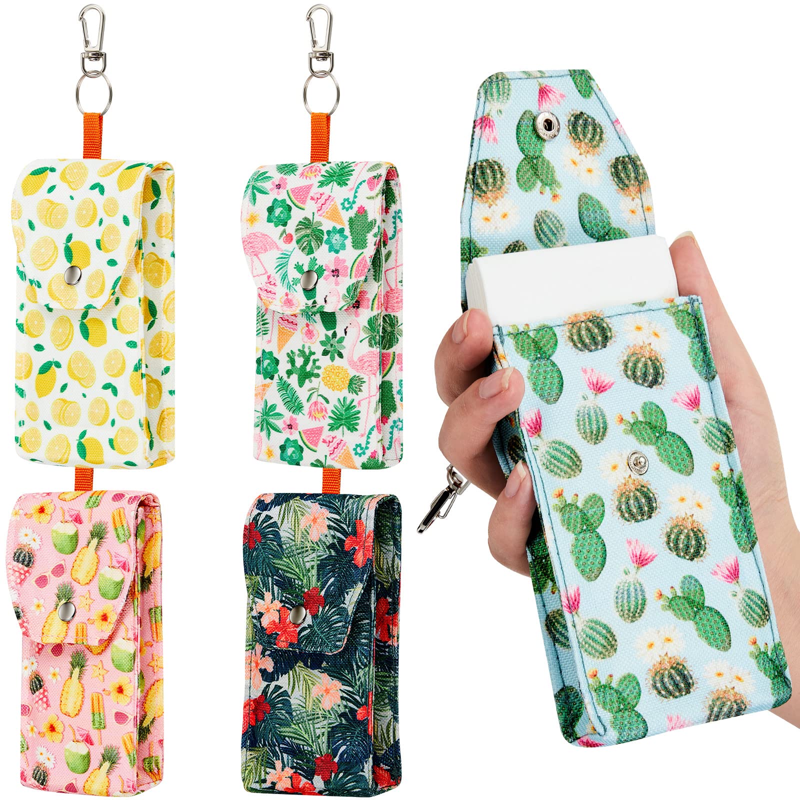 Sherr 5 Pieces Tissues Purse Pocket Tissue Holder Reusable Travel Tissue Pouch Fabric Zipper Enclosed Small Size Fruits Pattern 