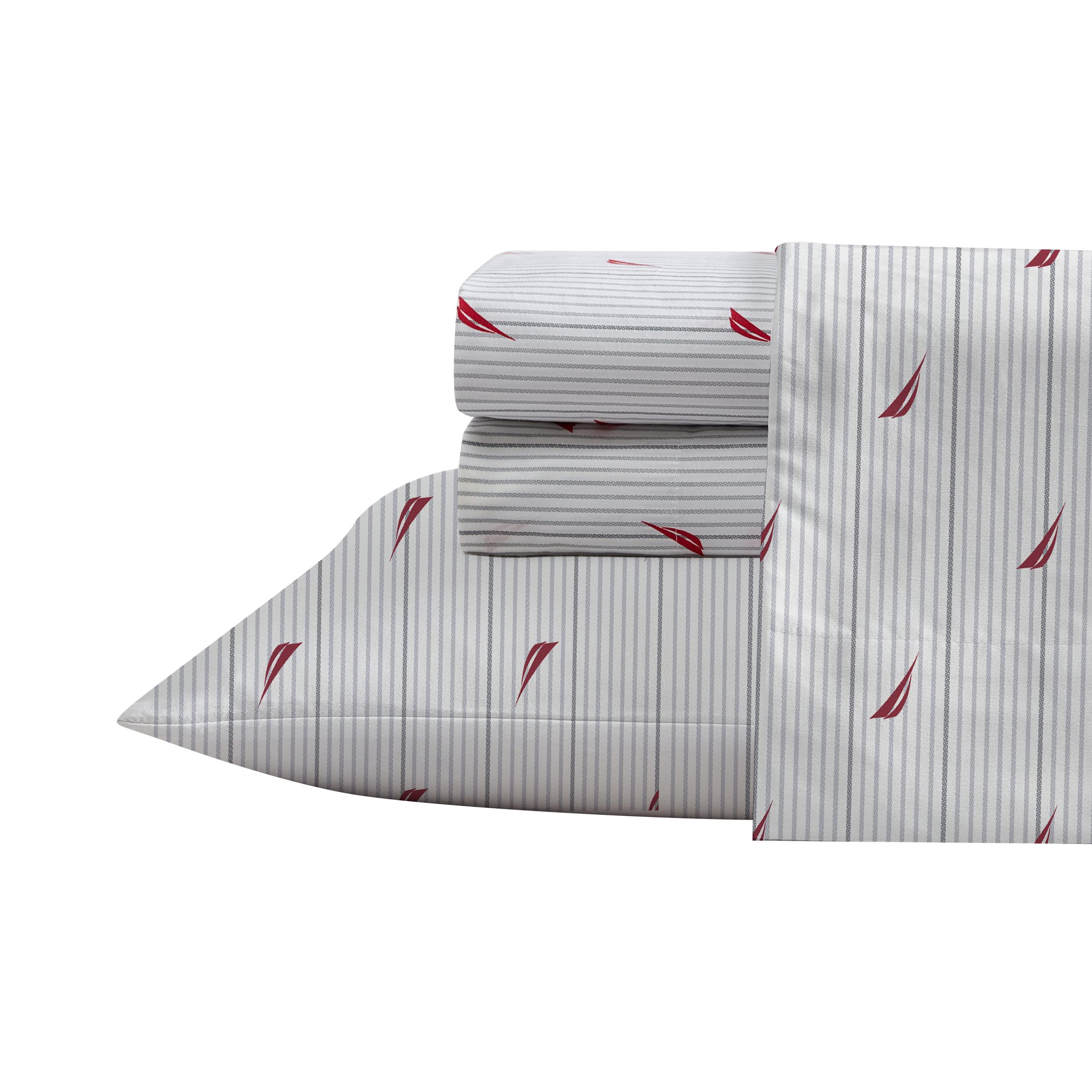 Nautica - Twin Sheets, Cotton Percale Bedding Set, Crisp & Cool, Dorm Room Essentials (Audley Stripe Red, Twin)